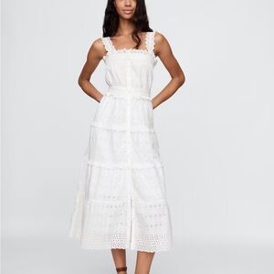 White Eyelet Midi Dress -  Women